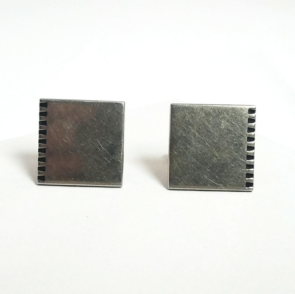 Geometric Mod Vintage Swank Silver Tone Cufflinks